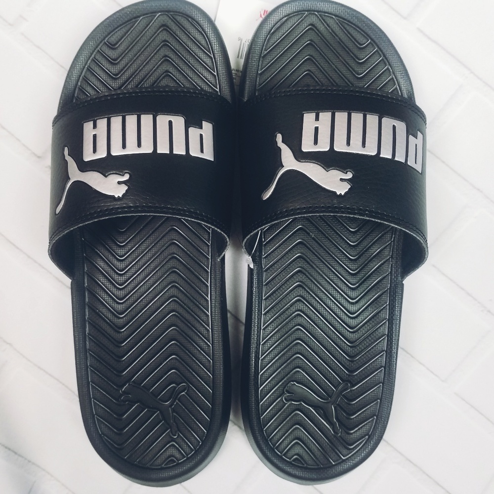PUMA SLIDES  black silver New - Picture 4 of 8